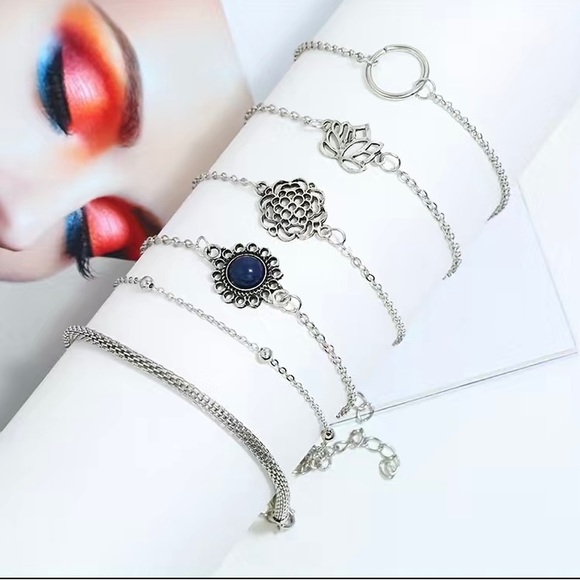 Set of Six Bohemian Hollow Lotus Leaf Bracelets - Picture 3 of 11